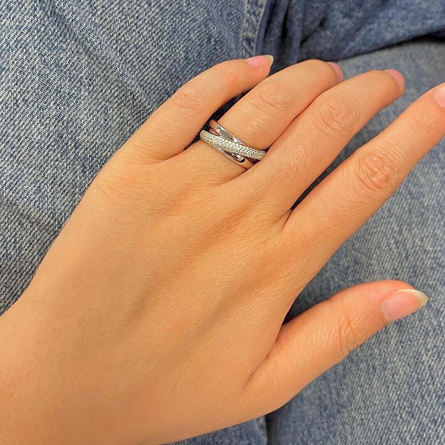 Bague Argent 925 Femme Taille 54 - Anneaux Entrelacés Avec Zirconium - Neuf Sans Emballage