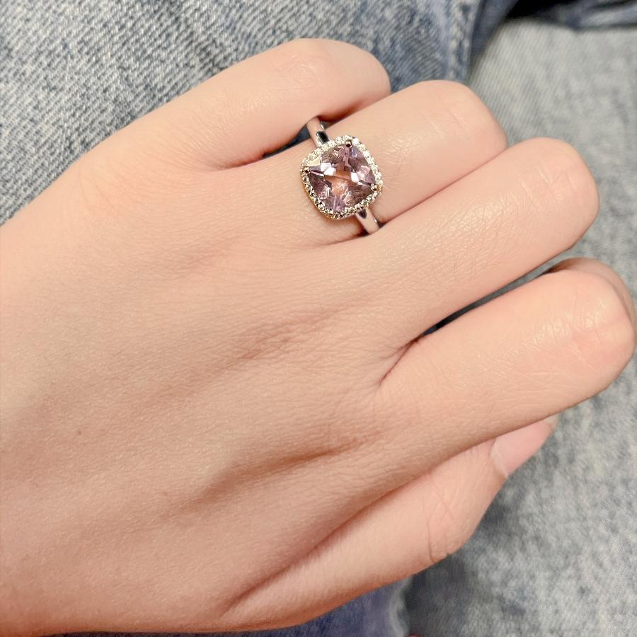 Bague En Argent Massif Avec Cœurs, Améthystes Et Zirconiums – Taille 54 (Occasion)