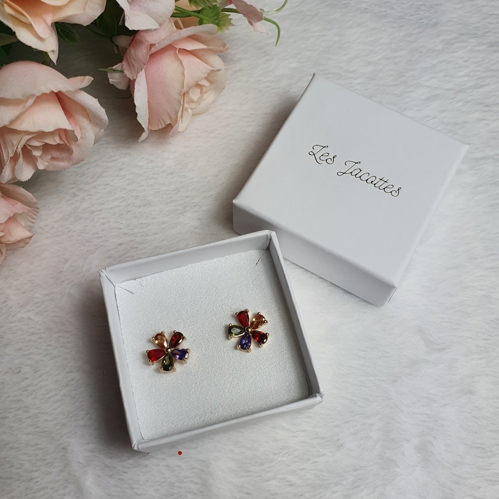 Boucles D'oreilles Femme Chaîne Fleur Et Perle - Plaqué Or 14K, Zircon, Style 2 En 1