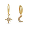 Boucles d'oreilles Étoile Lune Plaqué Or
