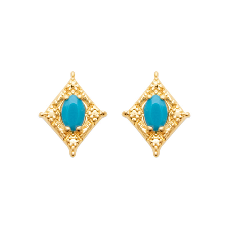 Boucles d'oreilles Lilou - Losanges Plaqué Or Bleu