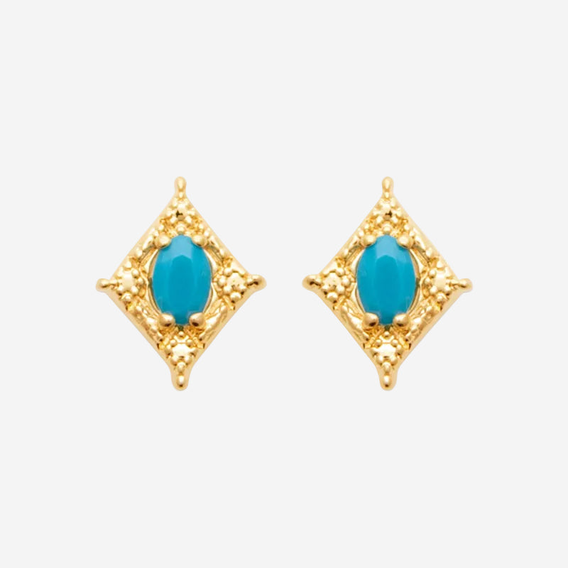 Boucles d'oreilles Lilou - Losanges Plaqué Or Bleu