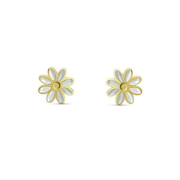 Boucles d'oreilles Thaïse - Petales Blanches Dorées Acier