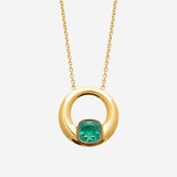 Collier Saty - Pendentif Rond Or et Vert Acier