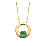 Collier Saty - Pendentif Rond Or et Vert Acier