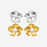 Boucles d'Oreilles Sya - Fleurs Acier Inoxydable Argent & Or