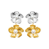 Boucles d'Oreilles Sya - Fleurs Acier Inoxydable Argent & Or