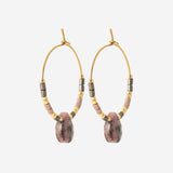 Boucles d'Oreilles Doa - Rhodonite Créoles Acier Doré