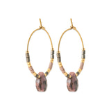 Boucles d'Oreilles Doa - Rhodonite Créoles Acier Doré