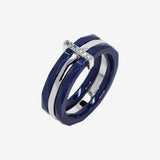 Bague Naïra - Ceramique 3 Anneaux Bleu Argent