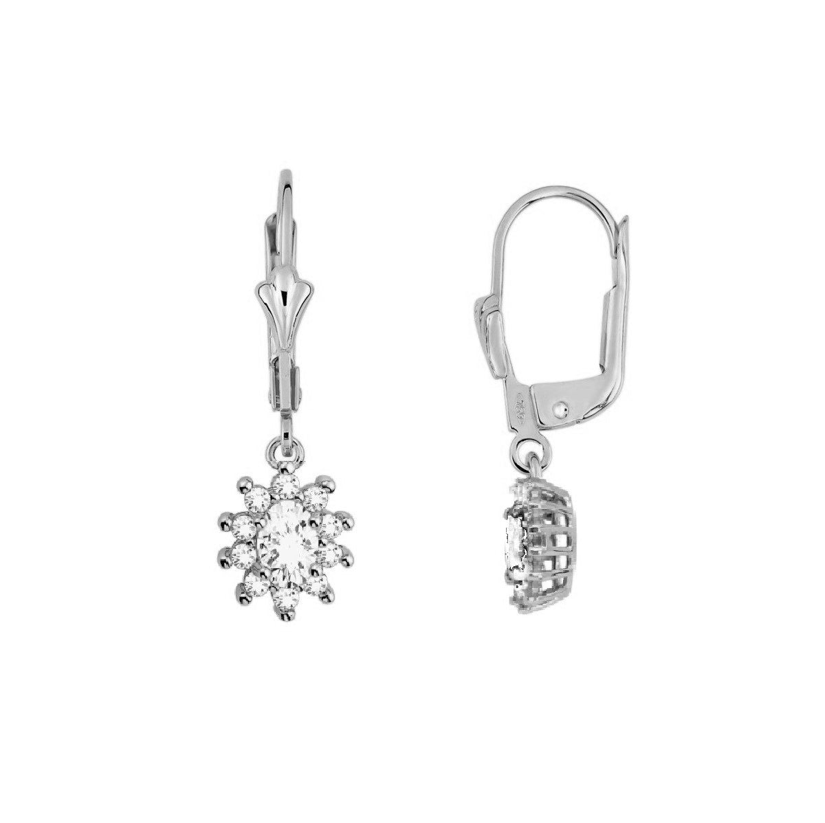 Boucles D'Oreilles Argenté Dormeuses Petite Fleur Floral CZ Rouge - SA1