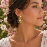 Boucle d'Oreille Lily - Double Fleur Tombante Acier Doré
