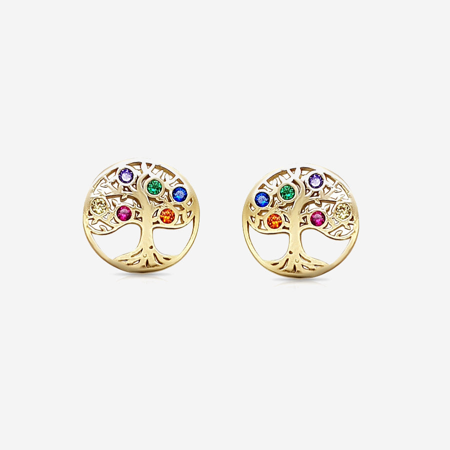 Boucles d'Oreilles Adela - Arbre de Vie Plaqué Or Multicolore