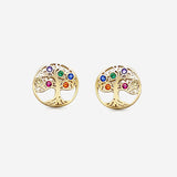 Boucles d'Oreilles Adela - Arbre de Vie Plaqué Or Multicolore