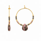Boucles d'Oreilles Doa - Rhodonite Créoles Acier Doré