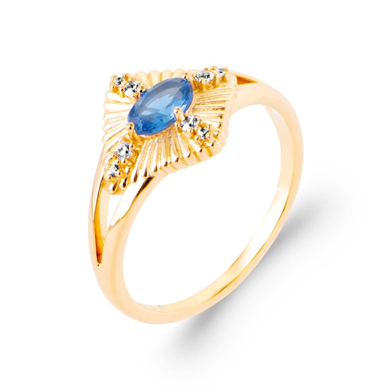 Bague Faz - Large Losange Plaqué Or Bleu