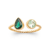 Bague Mali - Poire et Rond Plaqué Or Verte