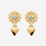 Boucle d'oreille Hotie - Fleur Coeur Pendante Plaqué Or