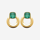 Boucle d'Oreille Saty - Ronde Acier Pierre Cristal Verte
