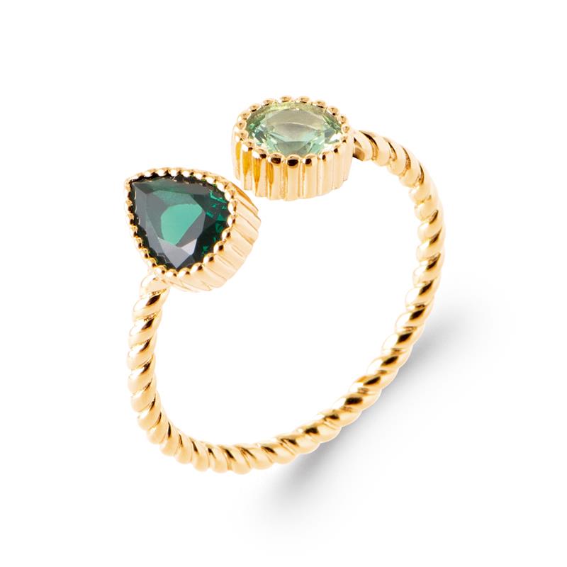 Bague Mali - Poire et Rond Plaqué Or Verte