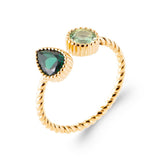 Bague Mali - Poire et Rond Plaqué Or Verte