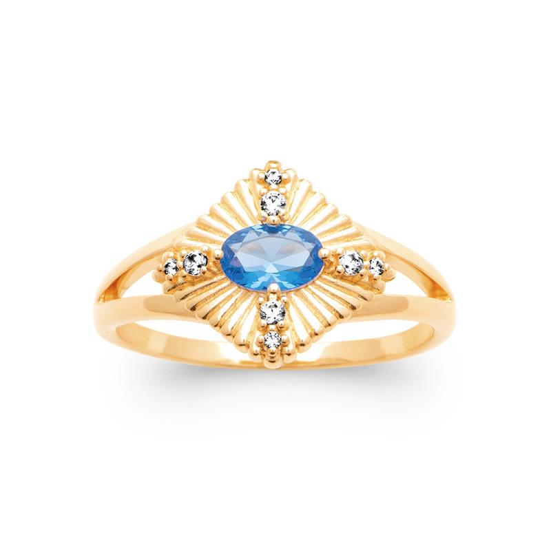 Bague Faz - Large Losange Plaqué Or Bleu