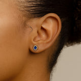 Boucles Oreilles Flora - Fleur Bleu Plaqué Or