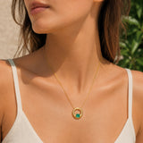 Collier Saty - Pendentif Rond Or et Vert Acier