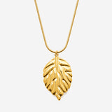 Collier Hawa - Feuille Tropicale Acier Doré