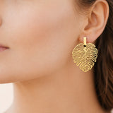 Boucle d'Oreille Palmy - Feuille de Palmier Acier Doré