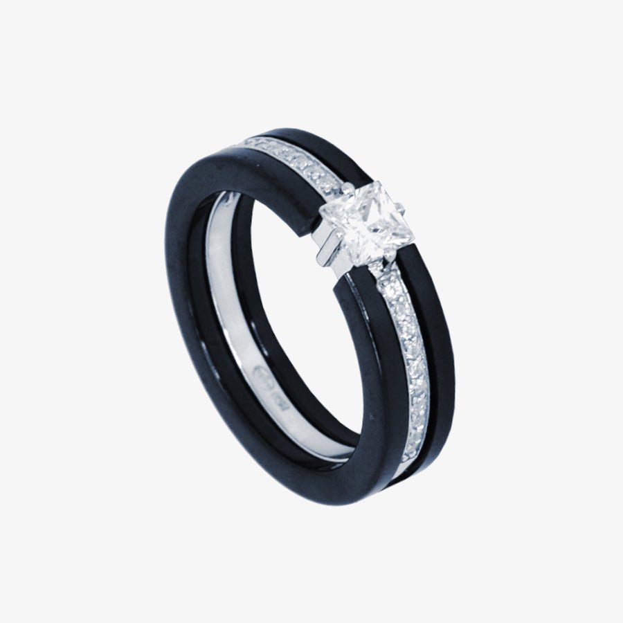 Bague Argent 925 Double Anneaux Céramique Blanche Faceté Demi Rail Zirconium Noirs Barette C2x15929384 Bague Argent 925 Double Anneaux Céramique Blanche Faceté Demi Rail Zirconium Noirs Barette C2x15929384