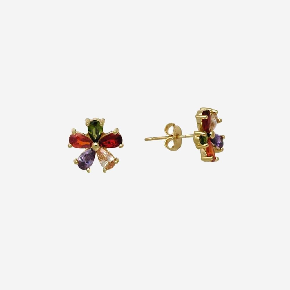 Boucles D'oreilles Fleur En Cristaux Plaqué Or - Occasion, Style Bijouterie Chic